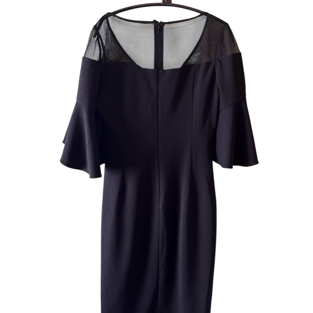 Calvin Klein Black Dress Sheer Shoulder Lined Sz4 Flutter Sleeve Party Cocktail - Picture 2 of 4